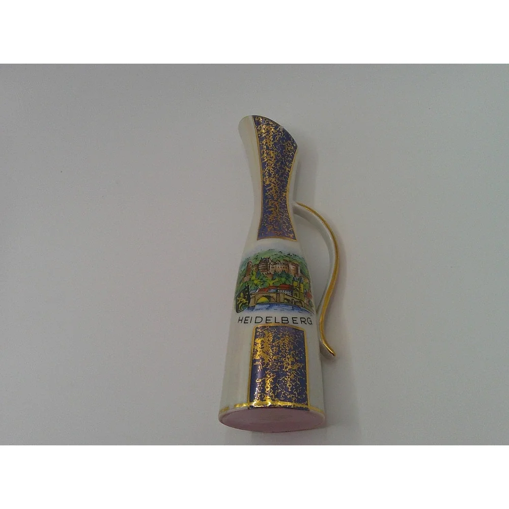 Vintage Heidelberg Germany Lusterware Bud Vase Cobalt Blue Gold Souvenir 6 Inch
